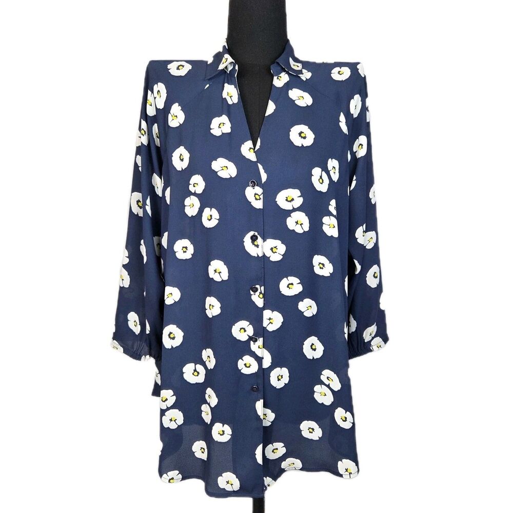 Cabi Womens Button Up Floral Blouse Size Small Sheer Bohemian Office Career